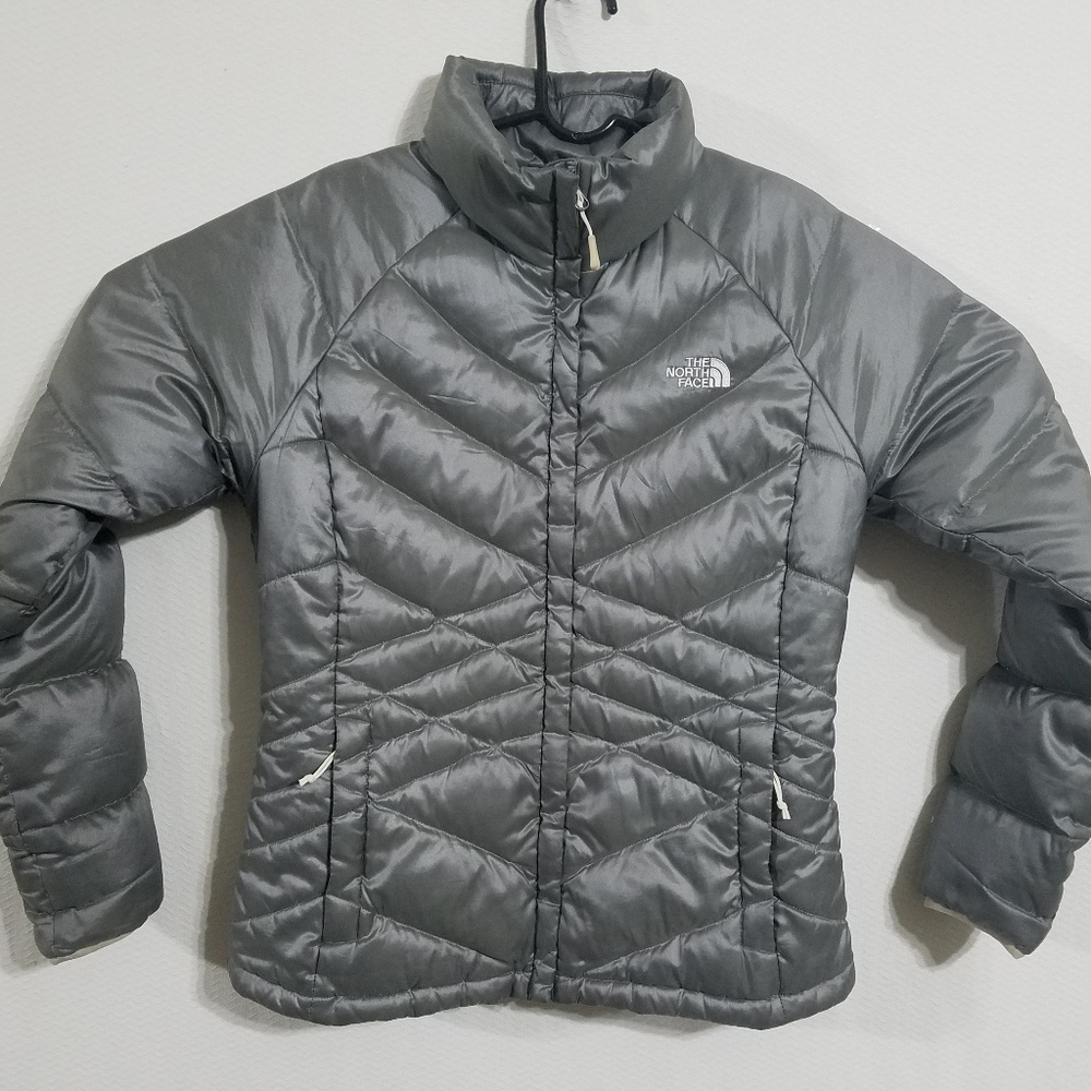 North Face Womens Medium Puffer Bubble Coat Winter Jacket Quilted Silver Puff M